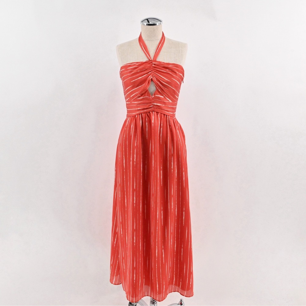 Sachin & Babi Reid Halter Midi Dress Womens Size 6 Orange Cutout Georgette